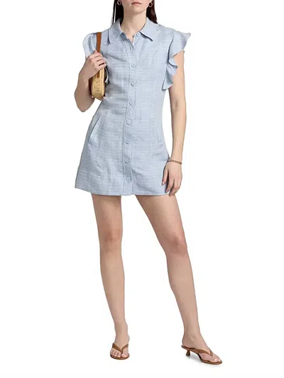 Ramy Brook Nikki Mini Shirtdress In Bazaar Blue Linen In Multi
