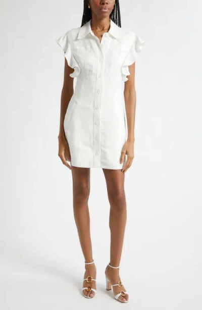 Ramy Brook Nikki Ruffle Sleeve Linen Blend Shirtdress In White