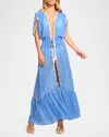 Ramy Brook Nikolai Shell Trim Maxi Cover-up Dress In Blue