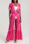 Ramy Brook Nikolai Shell Trim Maxi Cover-up Dress In Perfect Pink