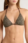 Ramy Brook Nikoleta Metallic Print Mesh Triangle Bikini Top In Green