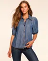 Ramy Brook Noah Chambray Short Sleeve Top In Blue