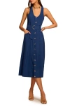 Ramy Brook Nomi Sleeveless Belted Midi Dress In Spring Navy
