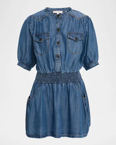 Ramy Brook Norman Chambray Mini Shirtdress In Blue
