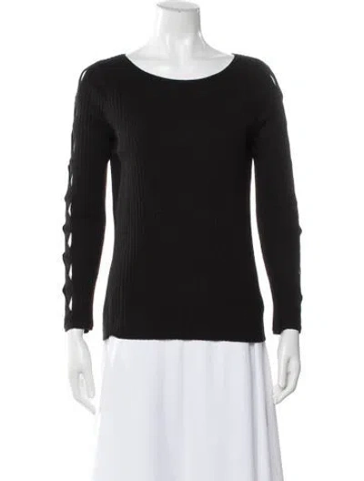 Pre-owned Ramy Brook Nylon Scoop Neck Sweater In Black