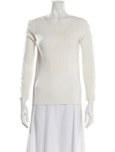 Pre-owned Ramy Brook Nylon Scoop Neck Sweater In White
