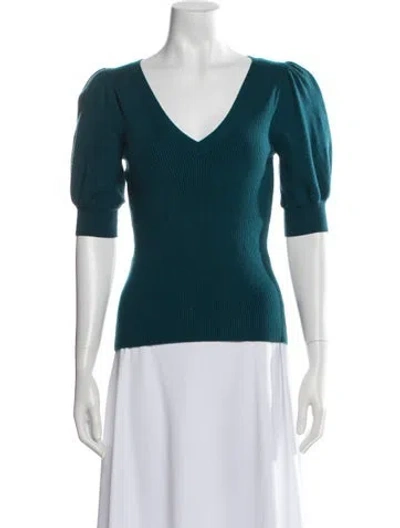 Pre-owned Ramy Brook Nylon V-neck Sweater In Green