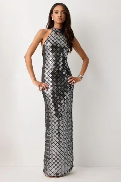 Ramy Brook Oceane Halterneck Sequin Gown In Silver