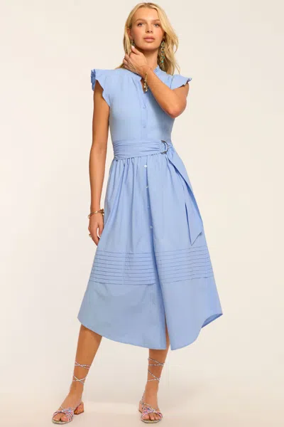 Ramy Brook Odessa Cotton Knit Combo Midi Dress In Blue