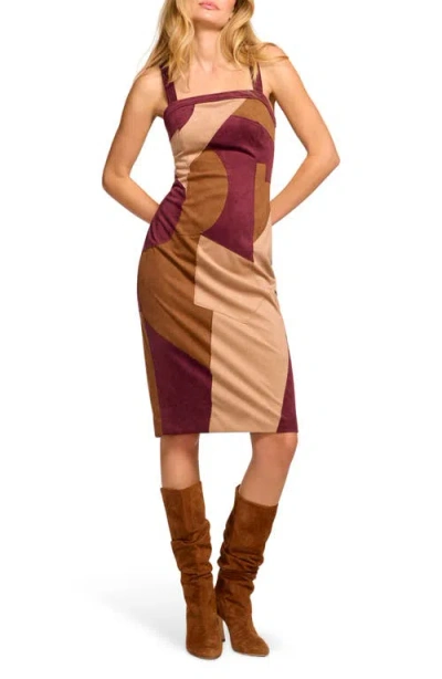 Ramy Brook Odette Faux Suede Patchwork Sheath Dress In Pinot Noir Combo