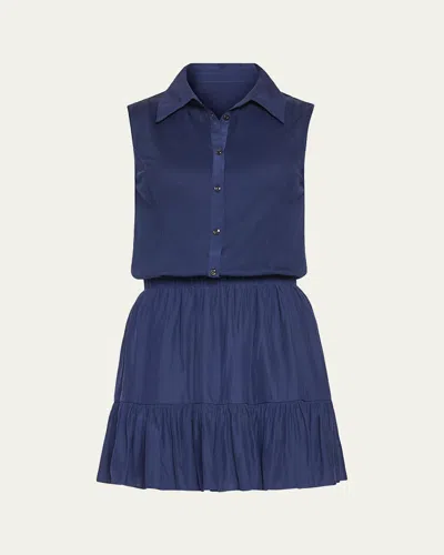 Ramy Brook Odette Sleeveless Button-front Mini Dress In Spring Navy