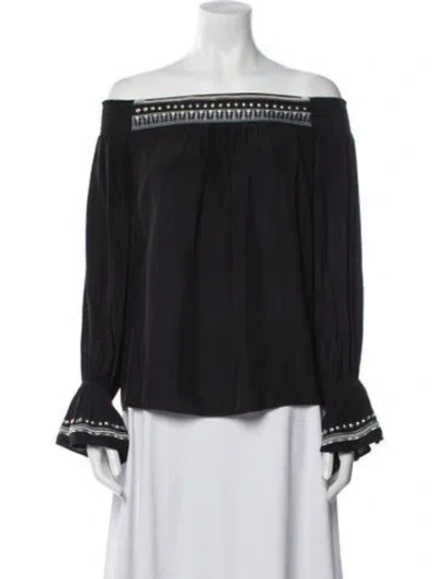 Pre-owned Ramy Brook Off-the-shoulder Long Sleeve Blouse In Black