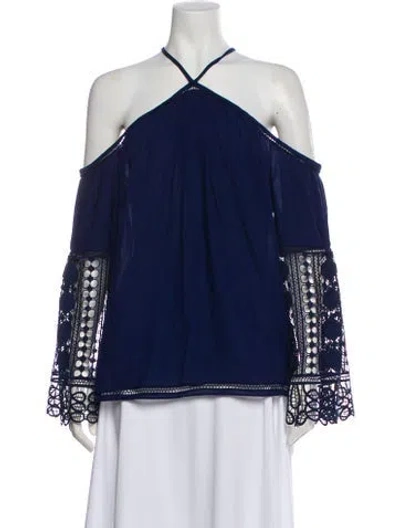 Pre-owned Ramy Brook Off-the-shoulder Long Sleeve Blouse In Blue