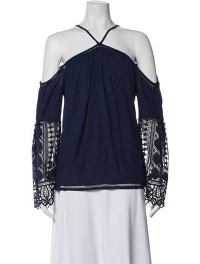 Pre-owned Ramy Brook Off-the-shoulder Long Sleeve Blouse In Blue