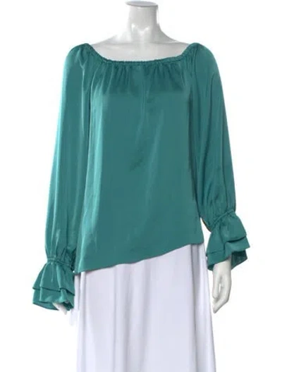 Pre-owned Ramy Brook Off-the-shoulder Long Sleeve Blouse In Blue
