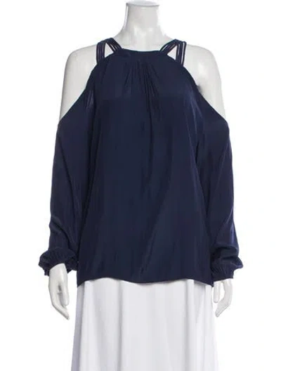 Pre-owned Ramy Brook Off-the-shoulder Long Sleeve Blouse In Blue