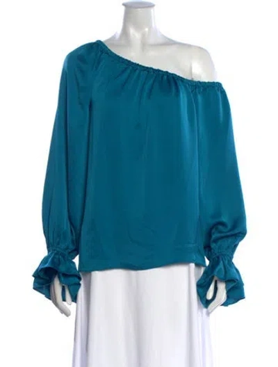 Pre-owned Ramy Brook Off-the-shoulder Long Sleeve Blouse In Blue