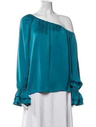 Pre-owned Ramy Brook Off-the-shoulder Long Sleeve Blouse In Blue