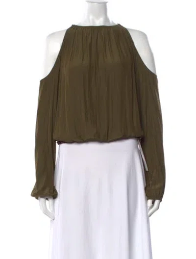 Pre-owned Ramy Brook Off-the-shoulder Long Sleeve Blouse In Green