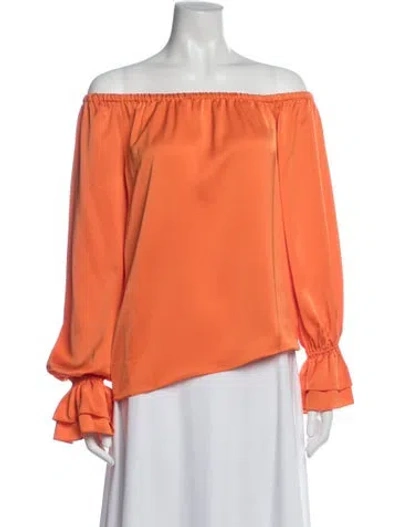 Pre-owned Ramy Brook Off-the-shoulder Long Sleeve Blouse In Orange