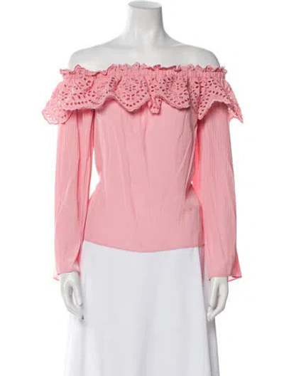 Pre-owned Ramy Brook Off-the-shoulder Long Sleeve Blouse In Pink