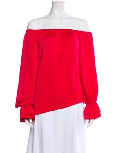 Pre-owned Ramy Brook Off-the-shoulder Long Sleeve Blouse In Red