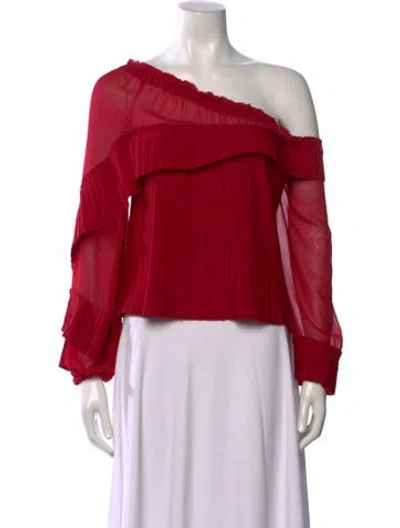 Pre-owned Ramy Brook Off-the-shoulder Long Sleeve Blouse In Red