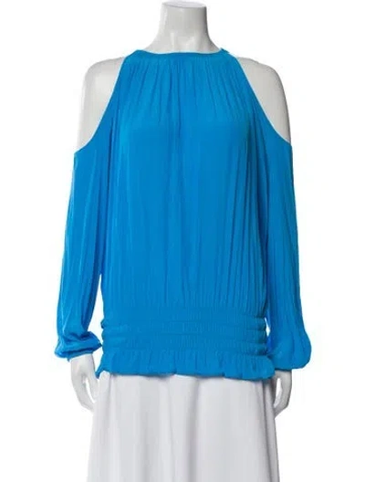 Pre-owned Ramy Brook Off-the-shoulder Long Sleeve Blouse W/ Tags In Blue