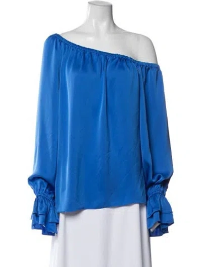 Pre-owned Ramy Brook Off-the-shoulder Long Sleeve Blouse W/ Tags In Blue