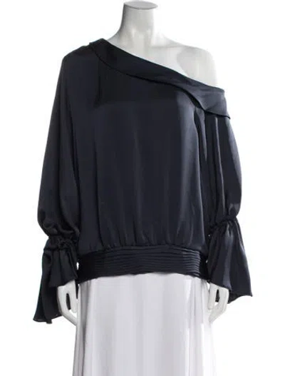 Pre-owned Ramy Brook Off-the-shoulder Long Sleeve Blouse W/ Tags In Blue