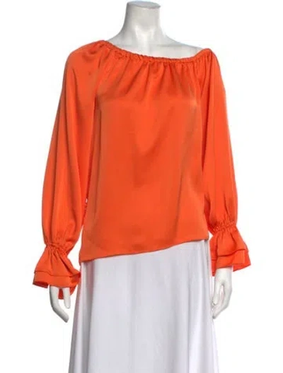 Pre-owned Ramy Brook Off-the-shoulder Long Sleeve Blouse W/ Tags In Orange