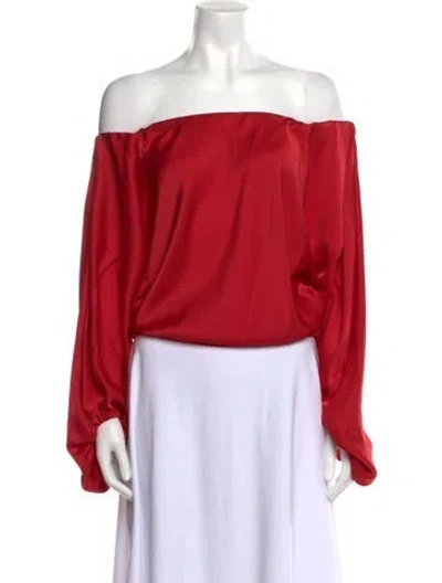 Pre-owned Ramy Brook Off-the-shoulder Long Sleeve Crop Top W/ Tags In Red