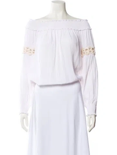 Pre-owned Ramy Brook Off-the-shoulder Long Sleeve Crop Top In White