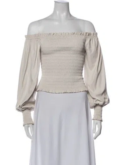 Pre-owned Ramy Brook Off-the-shoulder Long Sleeve Top In Neutrals