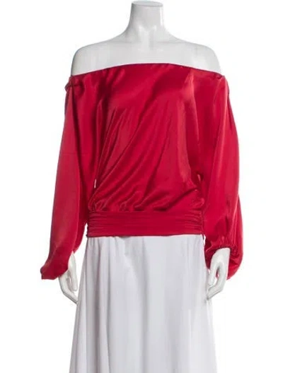Pre-owned Ramy Brook Off-the-shoulder Long Sleeve Top In Red