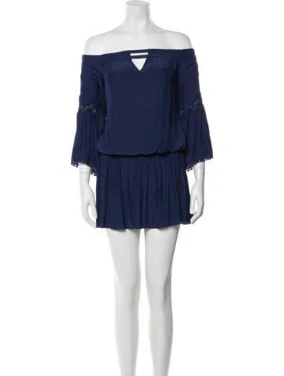 Pre-owned Ramy Brook Off-the-shoulder Mini Dress In Blue