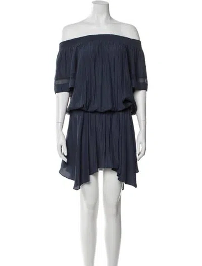 Pre-owned Ramy Brook Off-the-shoulder Mini Dress In Blue
