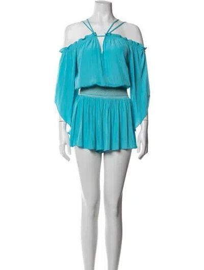 Pre-owned Ramy Brook Off-the-shoulder Romper In Blue