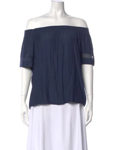 Pre-owned Ramy Brook Off-the-shoulder Short Sleeve Blouse In Blue