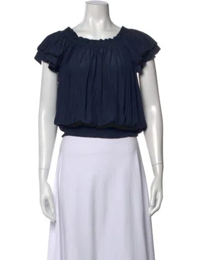 Pre-owned Ramy Brook Off-the-shoulder Short Sleeve Blouse In Blue