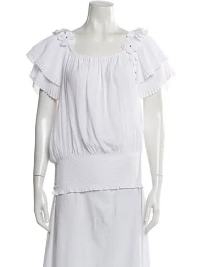 Pre-owned Ramy Brook Off-the-shoulder Short Sleeve Blouse In White