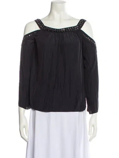 Pre-owned Ramy Brook Off-the-shoulder Three-quarter Sleeve Blouse In Black