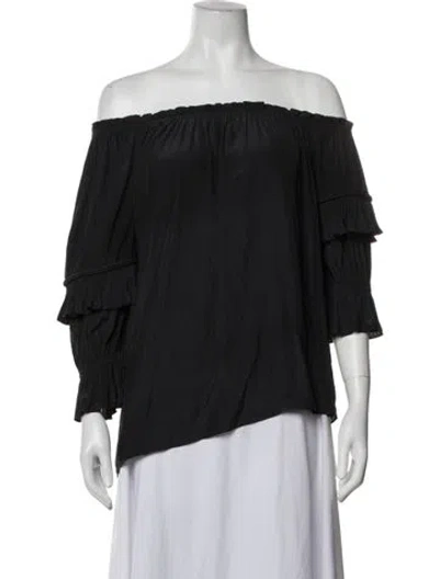 Pre-owned Ramy Brook Off-the-shoulder Three-quarter Sleeve Blouse In Black