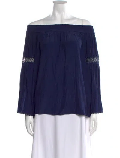 Pre-owned Ramy Brook Off-the-shoulder Three-quarter Sleeve Blouse In Blue