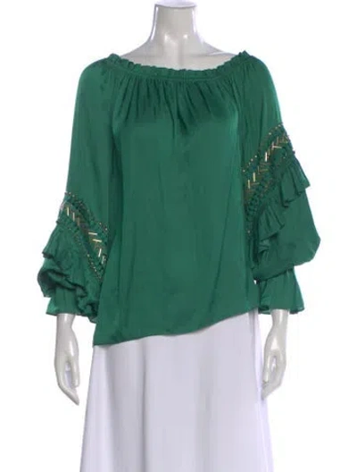 Pre-owned Ramy Brook Off-the-shoulder Three-quarter Sleeve Blouse In Green