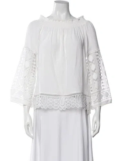 Pre-owned Ramy Brook Off-the-shoulder Three-quarter Sleeve Blouse In Neutrals