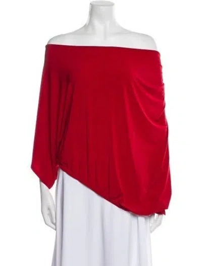 Pre-owned Ramy Brook Off-the-shoulder Three-quarter Sleeve Blouse In Red