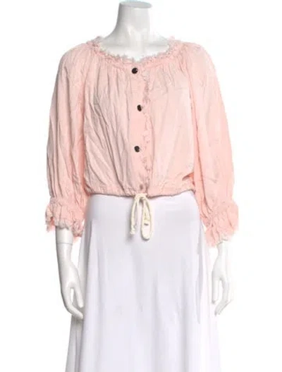 Pre-owned Ramy Brook Off-the-shoulder Three-quarter Sleeve Crop Top In Blue