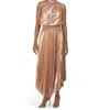 Ramy Brook Olana Pleated Metallic Midi Dress In Pink In Pink