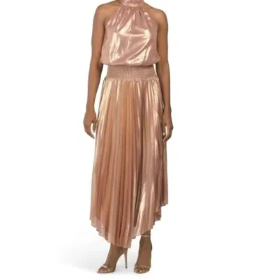 Ramy Brook Olana Pleated Metallic Midi Dress In Pink
